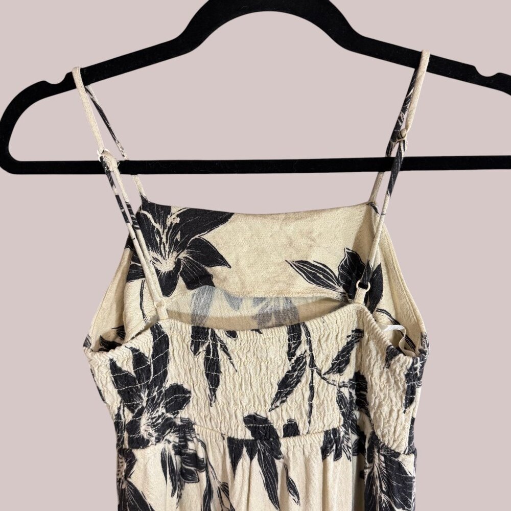 Monteau LA XS Cream Floral Linen Maxi Dress Smocked Summer Beach Resort Vacation - Picture 6 of 8